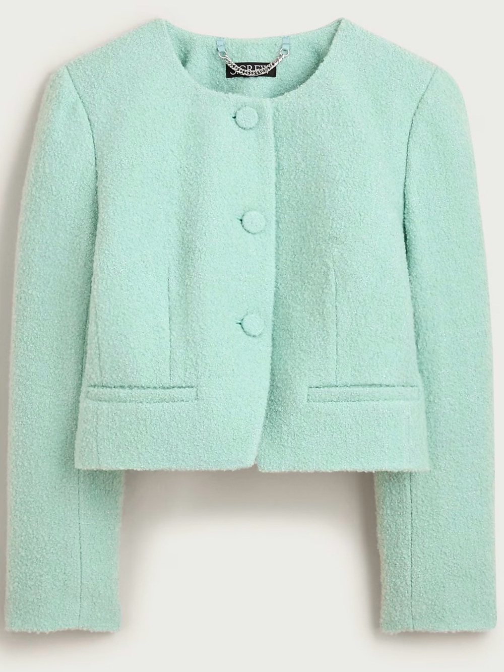 J.Crew Mint Bouclé Lady Jacket Cropped Tweed Blazer Size 14